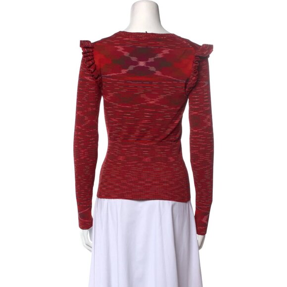 Cinq À Sept Salma Pullover Medium Red Long Sleeve Knit Sweater Shoulder Frills - Picture 7 of 8